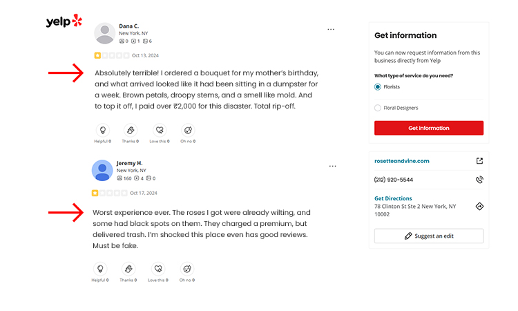 Defamatory Spam Reviews