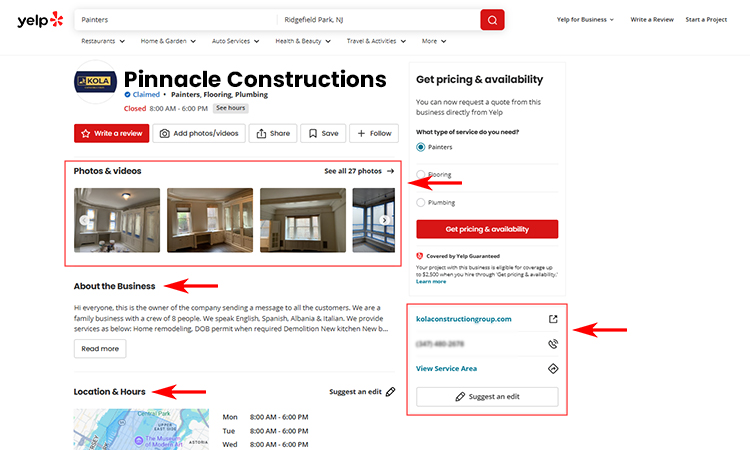 Optimize a Yelp Business Page